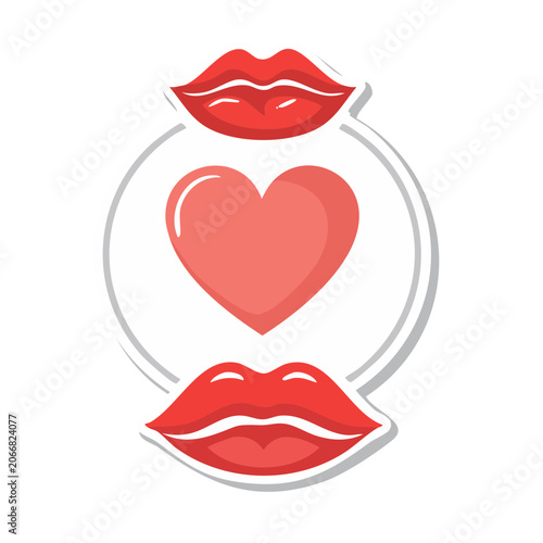 Red lips and heart illustration on white background