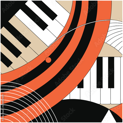 Abstract Jazz Music Background with Piano Keys and Dynamic Sound Waves Vector Illustration