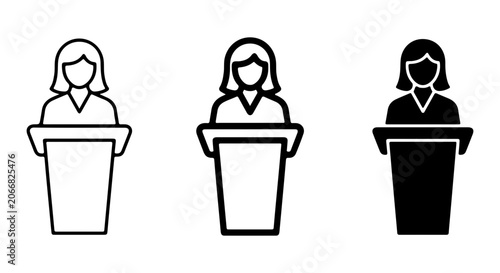 Tableau sur toile Speaker Icon Set: Podium, Lectern, Public Speaking, Presentation, Speech, Woman,