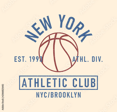 New York basketball t-shirt design. NYC, Brooklyn tee shirt with basketball ball. Graphic print for apparel, athletic clothes. Vector.