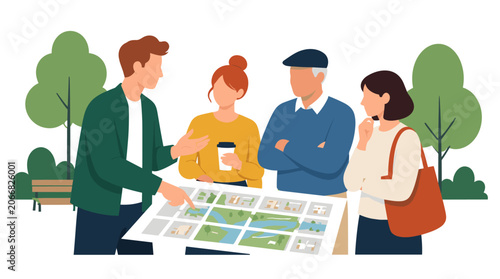 Group of People Planning Outdoor Meeting.
