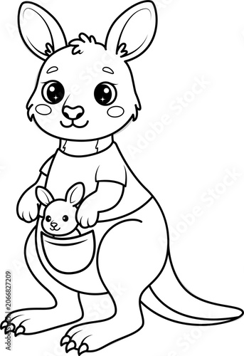 Kangaroo, line drawing for coloring and educational purposes.