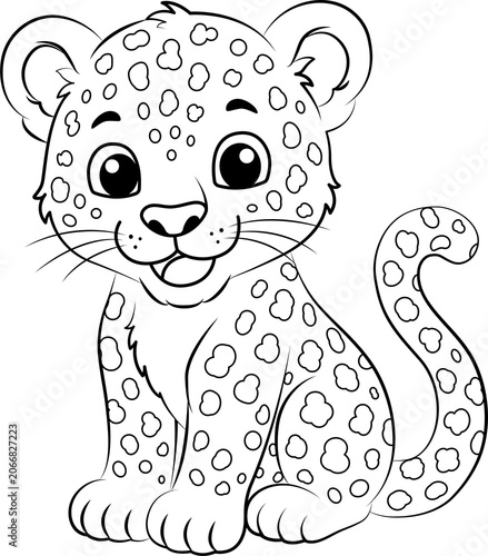 Leopard line drawing for coloring and educational purposes.