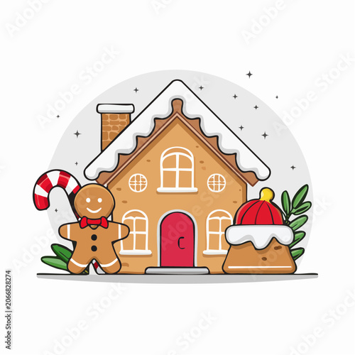 Gingerbread House with Candy Cane and Cookie