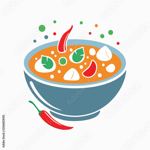 Spicy Soup Bowl with Chili Pepper and Herbs