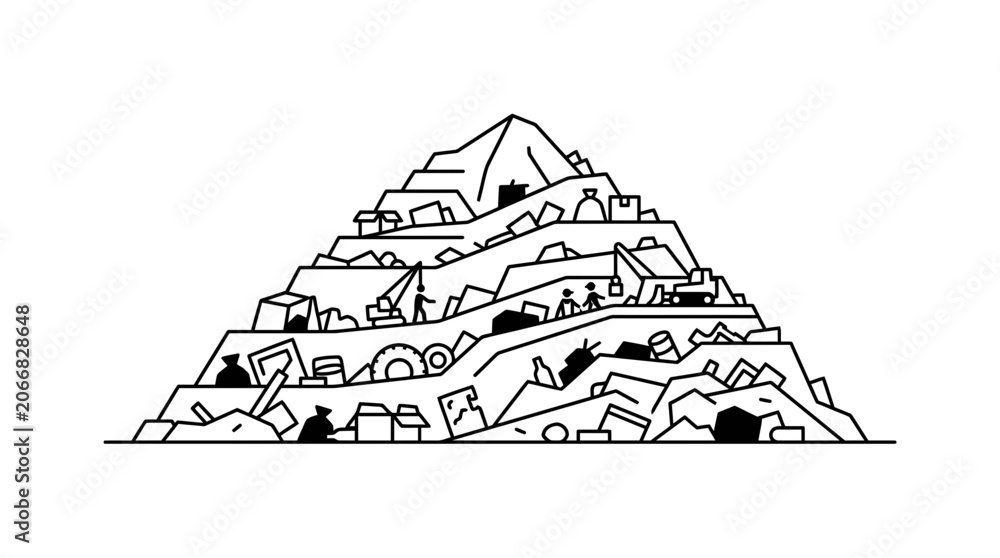 Naklejka premium Waste mountain illustration, landfill, garbage heap, recycling concept