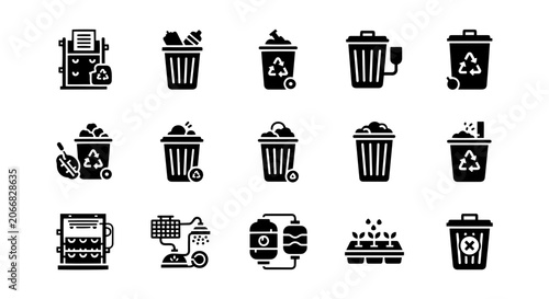 Foto Recycling Bin Icons, Waste Management Symbols, Garbage Can Graphics, Eco-Friendl