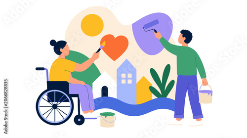 Inclusive Community Support For Disabled Person In Wheelchair.