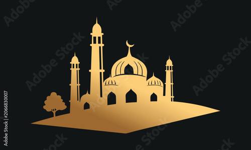 vector illustration of mosque. Mosque vector on black background.