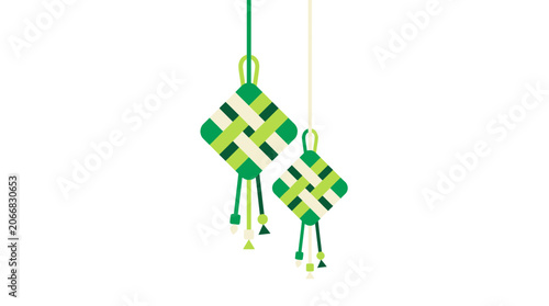 Ketupat decoration, Islamic holiday, Eid al-Fitr, Ramadan, green woven diamonds