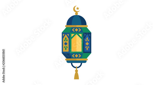 Islamic Ramadan Lantern with Crescent Moon and Star, Traditional Arabic Decor