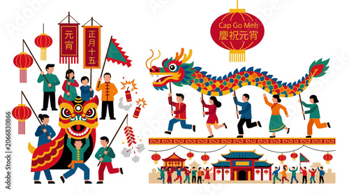 Chinese New Year Celebration with Dragon Dance and Lion Dance