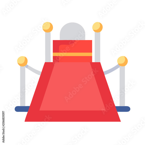Vector illustration of a red carpet with ropes and light posts isolated on black
