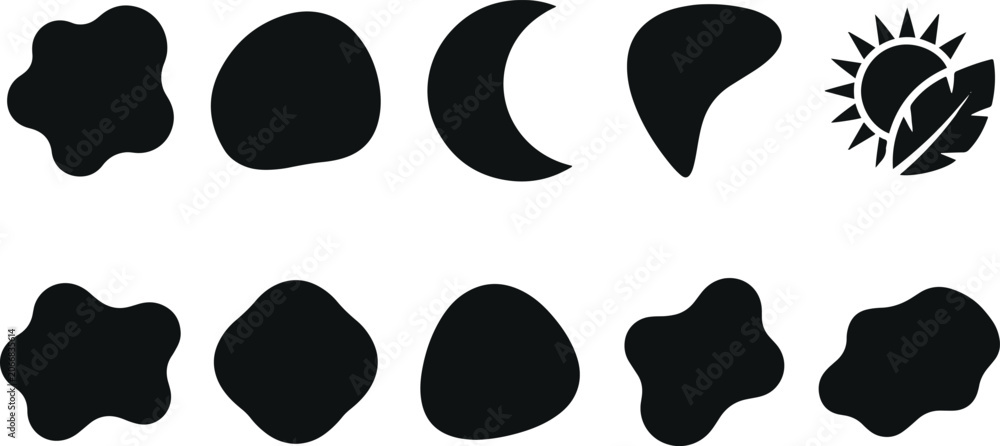 Fototapeta premium Black silhouette shapes with sun leaf sun