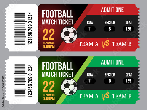 Football match tickets, soccer stadium admission,   sports event, football tickets ticket templates 