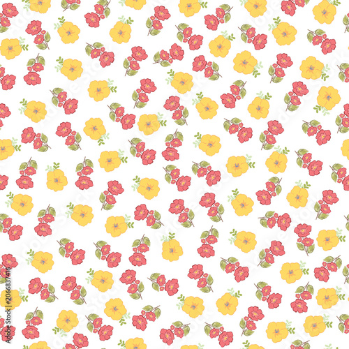 seamless pattern with yellow and red flowers