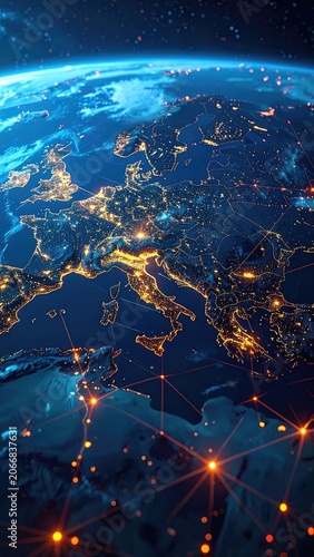 Earth at Night from Space Showing Illuminated Continents and Cities.