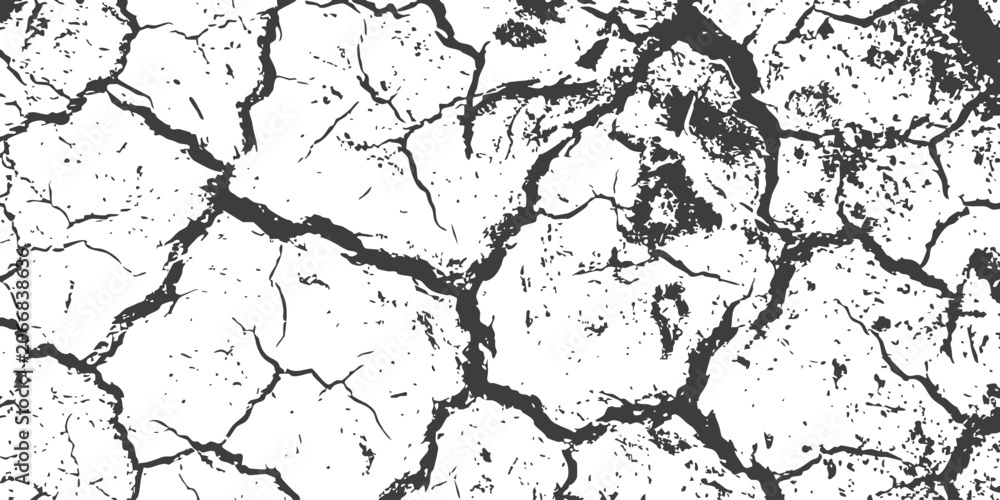 Fototapeta premium Black and white texture showing cracked dry earth ground pattern for artistic design and abstract background