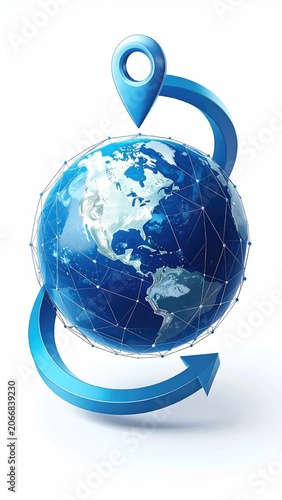 Global Navigation and Location Pin Icon on Earth Globe.