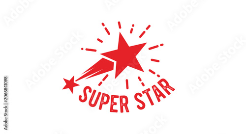 Retro style red shooting star logo featuring the words super star in a distressed font for achievement or talent branding.