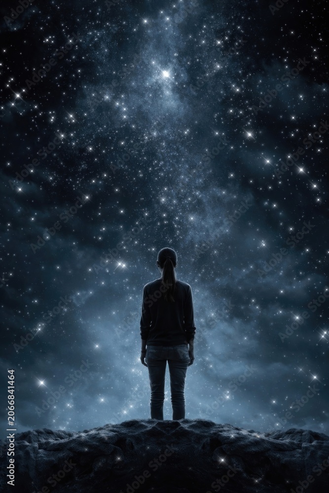 Fototapeta premium Contemplating stars under vast cosmos.