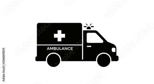 Ambulance Icon - Emergency Medical Vehicle Silhouette on White Background
