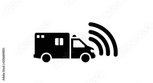 Ambulance Icon with Signal Waves, Emergency Medical Service