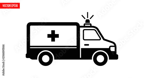 Ambulance Icon Vector - Medical Emergency Vehicle with Cross