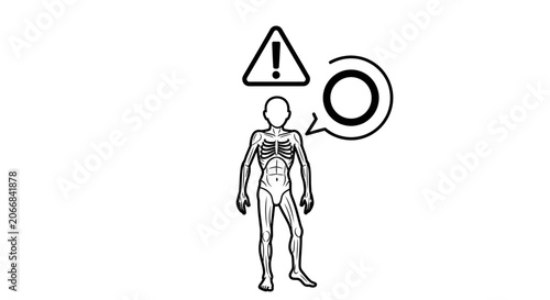 Anatomical Figure with Warning Sign and Speech Bubble Icon