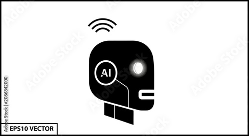 Artificial Intelligence Robot Head Icon, AI Technology Concept
