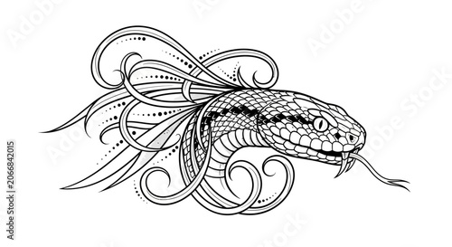 Artistic Snake Head with Swirling Ornaments