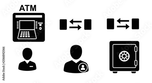 ATM, User Icons, Data Transfer, and Safe Icons Set