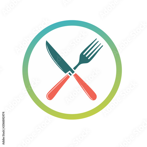 Flat design icon of crossed knife and fork in a circle