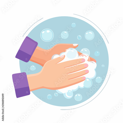 Washing Hands with Soap and Bubbles