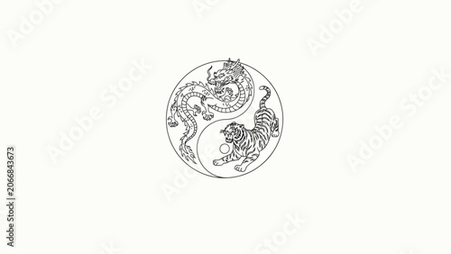 Dragon and tiger yin yang symbol representing balance and strength