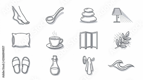 Set of Hand Drawn Spa and Wellness Icons for Relaxation and Beauty Services.