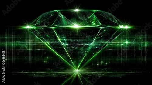 Green stylized green gemstone. Isolated on black color.