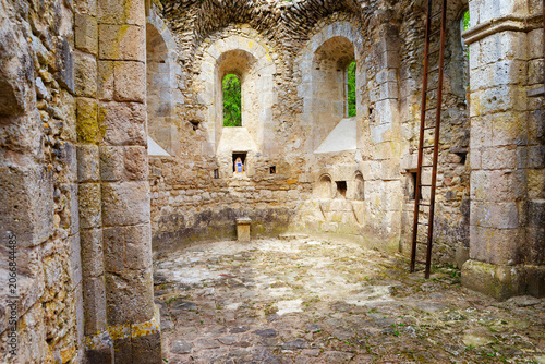 Ruins of the Templar chapel of Fourches.  Le Vaudoué village in Île-de-France region