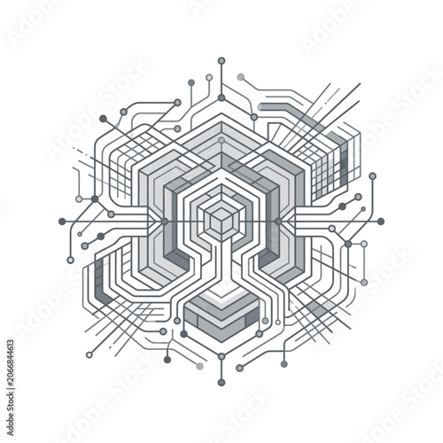 Technological circuit pattern with hexagonal network nodes.