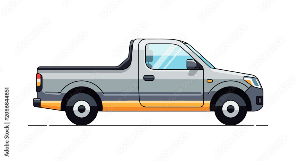 Fototapeta premium Modern Gray Pickup Truck with Orange Accents - Side View Illustration