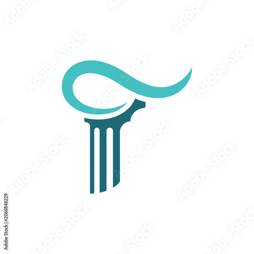 Blue column logo with teal wave and swoosh
