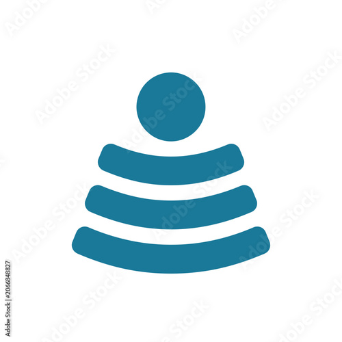 Blue stacked pebbles meditation balance icon.