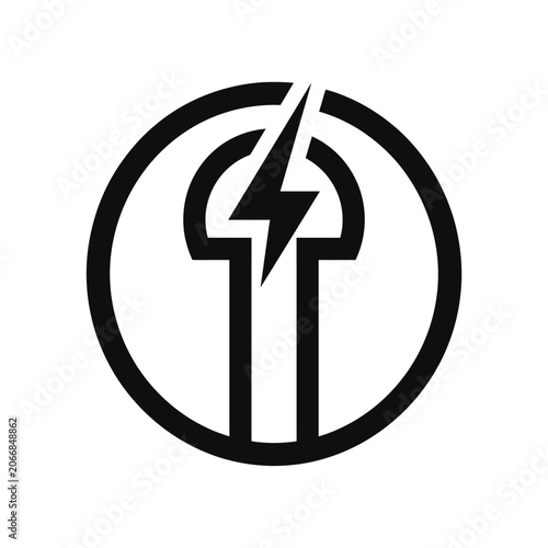 Circular lightning bolt and keyhole geometric logo.