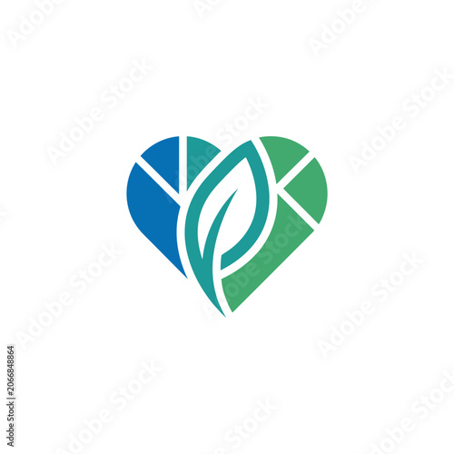 Abstract heart and leaf logo with blue and green.