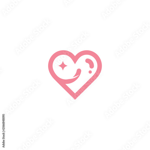 Pink heart icon with sparkling star elements.