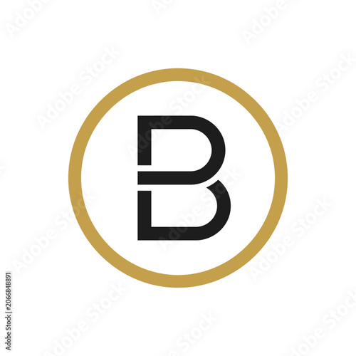 Modern letter B monogram in golden circle.