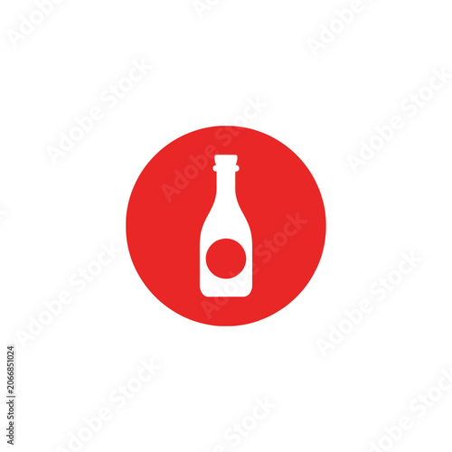 Minimalist red circle sake bottle graphic.