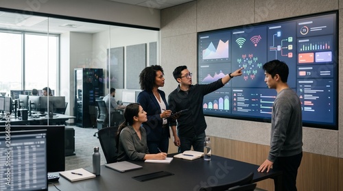 AI Threat Detection Team Reviewing Incident Triage In Corporate SOC