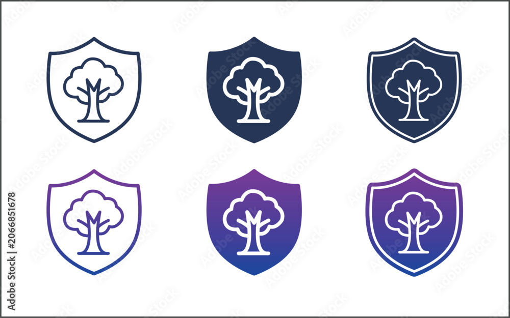 Obraz premium Eco Friendly Food Label Icon Set with Tree and Shield Symbols for Organic Product Certification, Sustainable Agriculture Branding, and Natural Ingredient Safety