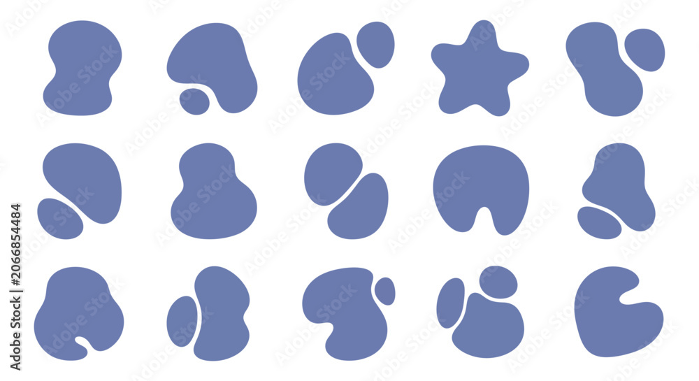 Fototapeta premium Set of blue organic liquid blob shapes and abstract fluid elements for modern graphic design.
